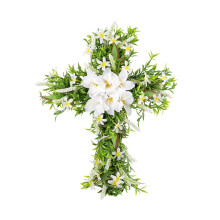 Künstlicher Osterkranz (40 cm) mit weißen Lilien, religiöse Wanddekoration und Geschenkidee – passend für die Haustür