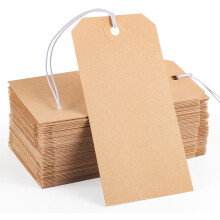 100pcs Brown Paper Shipping Tags 4.76"x2.36", Elastic Rope, Reinforced Hole, Writable, for Inventory/Gift/Price Tags