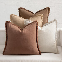 Ensemble de 4 housses de coussin en lin 45 x 45 cm, beige neutre, marron