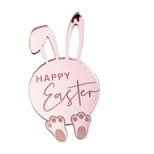 Adorno para pastel de conejito de Pascua con espejo - Decoración para cupcakes y etiqueta de regalo en oro rosa, accesorio para postres de fiestas