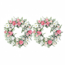 2er-Pack Osterkranz (45 cm) – Künstlicher Frühlingsblumenkranz mit rosa/weißen Gänseblümchen und Grün, Wanddekoration im Landhausstil