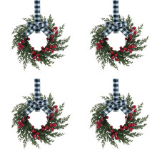 Conjunto de 4 Guirlandas de Natal para Armário, Mini Guirlandas de Folhagem com Fita para Decoração de Cozinha, Janela e Porta nas Festas de Fim