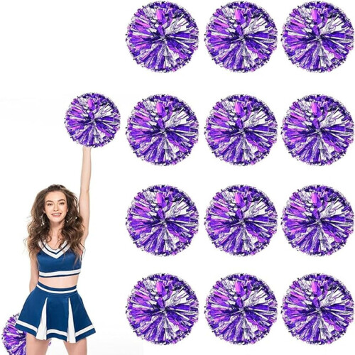 12 stuks metallic cheerpompons van 25 cm met elastische handvatten