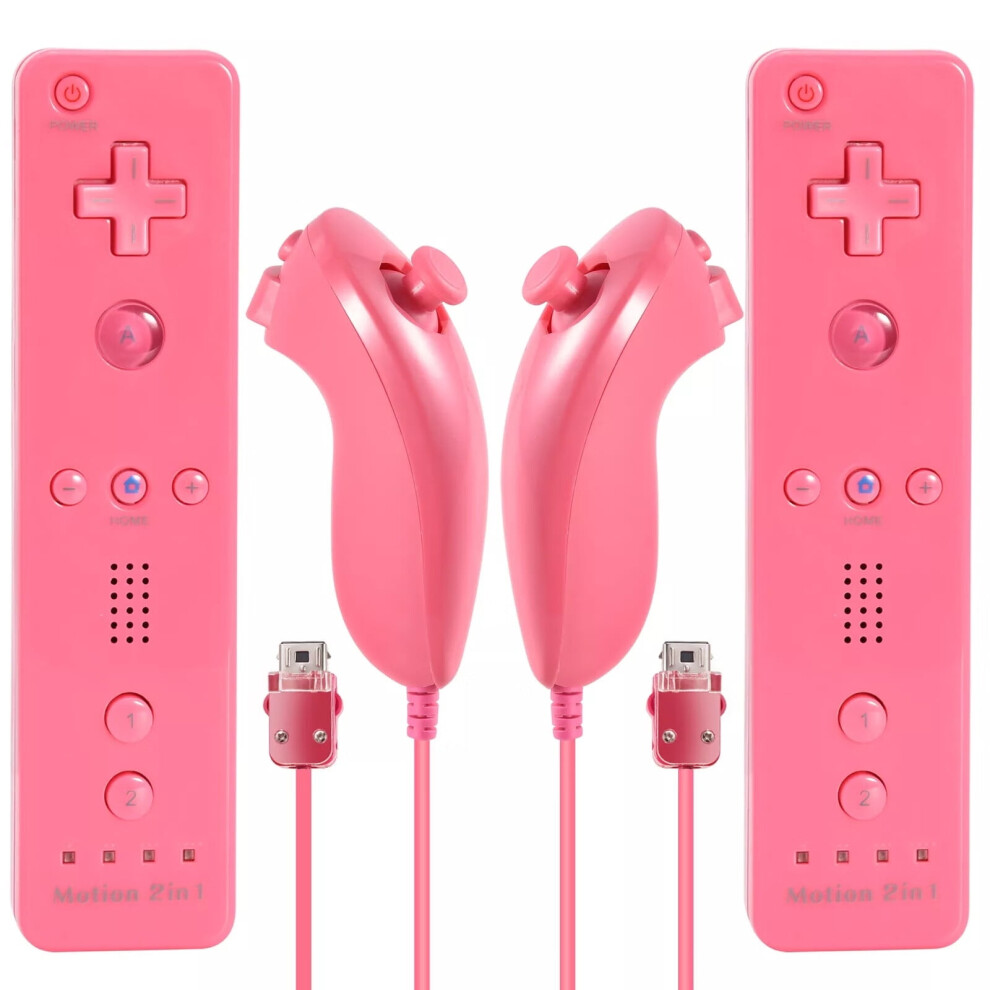 2 Pack Wii Remote And Nunchuck Controllers With Silicon Case And Strap For Wii And Wii U (Pink) Pink 9405492184510