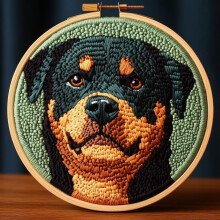 DIY Punch Needle Kit: Cute Rottweiler Dog Design, Easy for Beginners, Includes Hoop & Yarn – 20x20cm Embroidery Set for Craft Lovers
