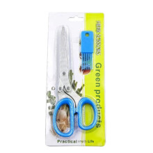 5-Blade Herb Scissors 2 Pack, Heavy Duty Stainless Steel, with Cleaning Brush, Multipurpose, Ergonomic Design (Blue), Compatible with Kitchen &