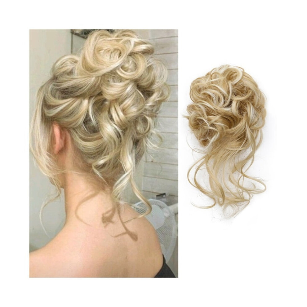 Unisex Messy Fluffy Bun Hair Pieces Synthetic Wavy Curly Elastic Updo Chignon Fake Ponytail Extension