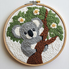 DIY Punch Needle Kit: Cute Baby Koala on Tree – Easy for Beginners, Includes Hoop & Yarn, 20x20cm Embroidery Set for Craft Lovers