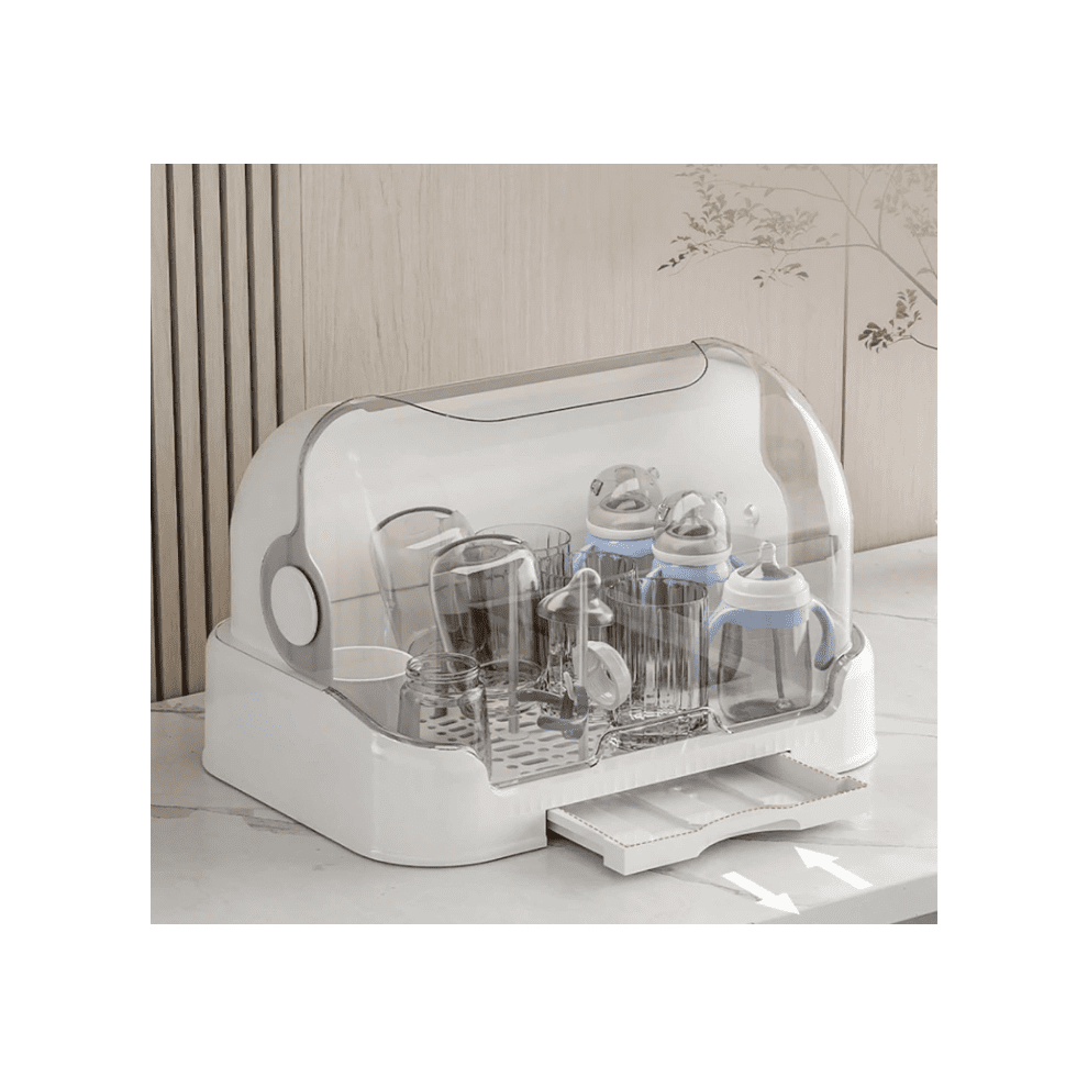 Baby Bottle Drying Rack with Lid & Removable Drain Tray – Space-Saving, Reusable Storage Box, Compatible with All Standard Bottles