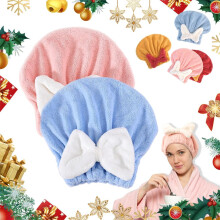 2PCS Microfiber Hair Drying Caps, Super Absorbent Quick-Dry Towel Wrap for Wet Hair, Soft Bow Tie Design – Compatible with All Hair Types
