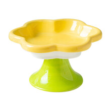 150ml Raised Cats Bowl - 5.91"x 3.39" Flower Shaped Ceramic Bowl Dishwasher-Safe Elevated Pet Dishes for Water Food Yellow
