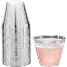 9oz Gold Rimmed Disposable Plastic Wine Cups for Charcuterie, Weddings, Parties – Compatible with Champagne, Martini & Mocktails