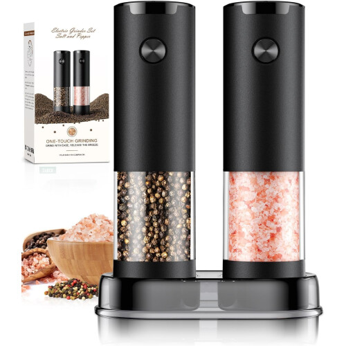 1 Pack Salt & Pepper Grinder – Auto Battery-Powered, LED Light, Adjustable Coarseness, Large Capacity, Compatible with Kitchen Use