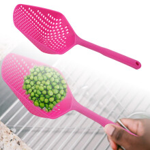 Hot Pink Slotted Skimmer Spoon Large Colander Ladle with Handle Ice Shovel Kitchen Draining Tool for Noodle Dumpling 13.6 inch