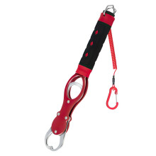 Aluminum Fish Lip Gripper with Scale – Saltwater Fishing Grabber, 360 Swivel Non-Slip Handle, Corrosion-Resistant Fish Holder (Red)