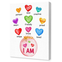 I Am Kind Wall Art – Positive Affirmations Canvas for Kids, Teens & Classroom – Inspirational Decor Compatible with Kids Room & Nursery
