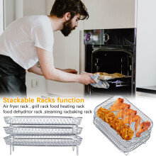 Stainless Steel Air Fryer Basket Set – 3 Laminated Mesh Trays + Clip, Nonstick & Dishwasher Safe, Compatible with Toaster Oven Air Fryers