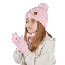 Adorable Cartoon 3-Piece Set: Hat, Scarf & Gloves for Kids 3-10 – Fleece-Lined, Warm, Skin-Friendly, One Size, Pink