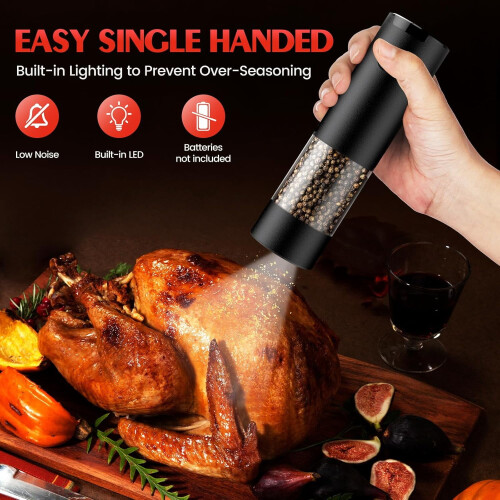1 Pack Salt & Pepper Grinder – Auto Battery-Powered, LED Light, Adjustable Coarseness, Large Capacity, Compatible with Kitchen Use 2