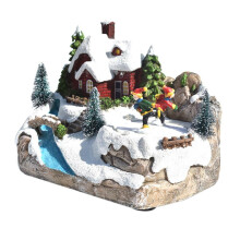 Casette del villaggio di Natale con albero di Natale rotante, piccola decorazione natalizia colorata con musica e neve luminosa, Re House House