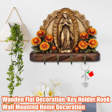 Golden Virgin Mary Key Holder – 2D Praying Wall Art Keychain Rack, Christian Farmhouse Religious Decor for Entryway, 1PC