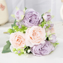 Bouquet de pivoines artificielles en soie – Compositions florales artificielles multicolores réalistes pour la décoration de mariage, de maison