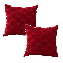 Valentinstag-Kissenbezüge 45 x 45 cm, 2 Stück, Herzstickerei, Jacquard-Kunstfell, Dekokissen für Schlafzimmer/Sofa – Rot, kompatibel mit