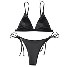 Ensemble bikini bandeau push-up deux pièces pour femme, noir, taille L.