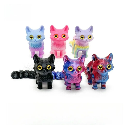 1pc blue 3D Printed Cats Movable Joint Fidget Stress Relief Decompression Desktop Ornament Figure 2