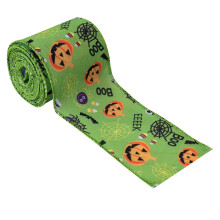 6,5 cm x 5 meter Halloween-satängband – Pumpa-, fladdermus- och spindelnätstryck för presentinslagning och dekoration (A)