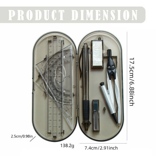 Geometry Set with Protractor & Compass, Shatterproof Box, for Teachers & Engineering Drawings (2.9 x 6.9 in) 2