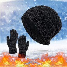 Set invernale da uomo e da donna composto da cappello e guanti in maglia, berretto morbido foderato in pile, guanti caldi in maglia, set di accessori