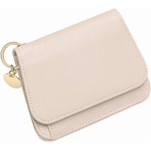 Portefeuille fin pour femme avec poche zippée et fenêtre pour carte d'identité, beige