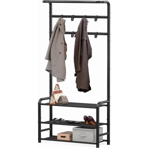Fritstående metalgarderobe med hylde, sort 1 stk. 1