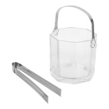 1Set Home Bar Glass Ice Bucket with Handle and Ice Tongs, Transparent