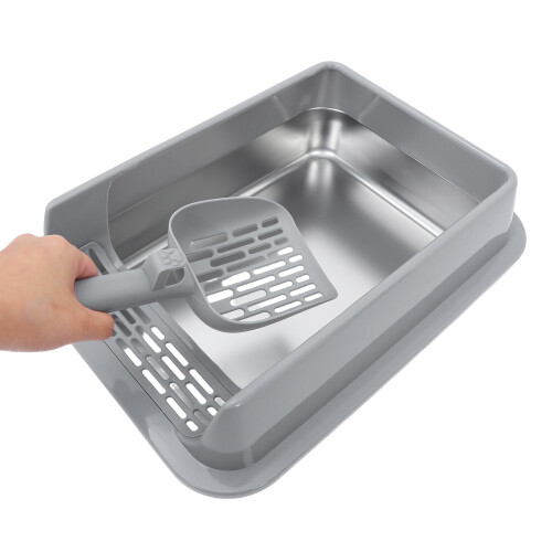 Stainless Steel Kitten Litter Box Light Grey Modern Durable Design 2