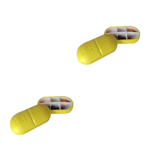 2Pcs Compact Yellow Pill Holder with 6 Compartments for Easy Carrying 2
