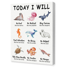 Décoration murale avec affirmations positives : animaux marins et citations inspirantes sur toile pour chambre d’enfant – Convient aux chambres