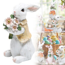 Osterbaumdeko, rustikale Hasenfigur aus Kunstharz mit Karotte und Ei – Frühlingsdeko für Zuhause und Kinder zu Ostern