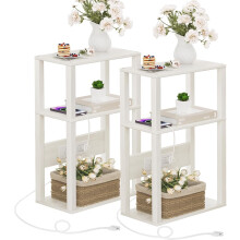 Bamboo 3-Tier Side Table Set of 2 with Charging Station