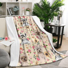 Plaid en flanelle à motif Yorkie et fleurs, doux et léger, idéal en toutes saisons pour canapé, lit ou fauteuil, 130 x 150 cm (50 x 60 pouces)