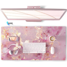Alfombrilla de escritorio grande de piel sintética rosa, alfombrilla de ratón para juegos impermeable, diseño de mármol oro rosa, 80 x 40 cm,