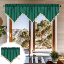 Curtains Short Solid Color Curtains, Triangular Curtains for Household, Small Window, Through Rod Curtains for Kitchen, Bathroom, Cabin