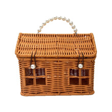Panier de jardin vintage en rotin avec fermoir et poignées en métal, 22 cm, marron – Idéal pour les pique-niques, le rangement et le maquillage,