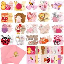 Mini Valentine Cards for Kids Animals Theme 300 Pcs