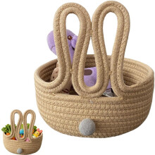 Panier de rangement pliable en forme de lapin – Panier de rangement en corde de coton tressée pour les en-cas, les cosmétiques, les œufs de