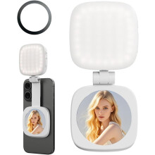 Magnetic Selfie Ring Light with Mirror, Folding LED Fill Light – 4 Modes, 5 Dimming Levels, Compatible with Smartphones