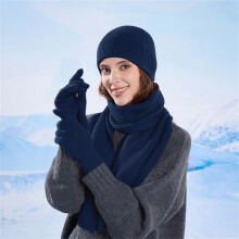 Conjunto unisex de punto azul marino para invierno: gorro con forro polar y bufanda.