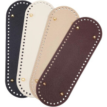 4pcs PU Leather Bottom Shaper Pads, 4 Colors, Oval 11.8x3.9", with Holes for DIY Crochet Handbag Making, Compatible with Crochet Bags