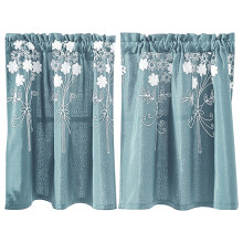 Qocolhg Embroidered Kitchen Tier Curtains Set of 2, 29"x24", Rod Pocket, Light Brown, Blackout, under $10